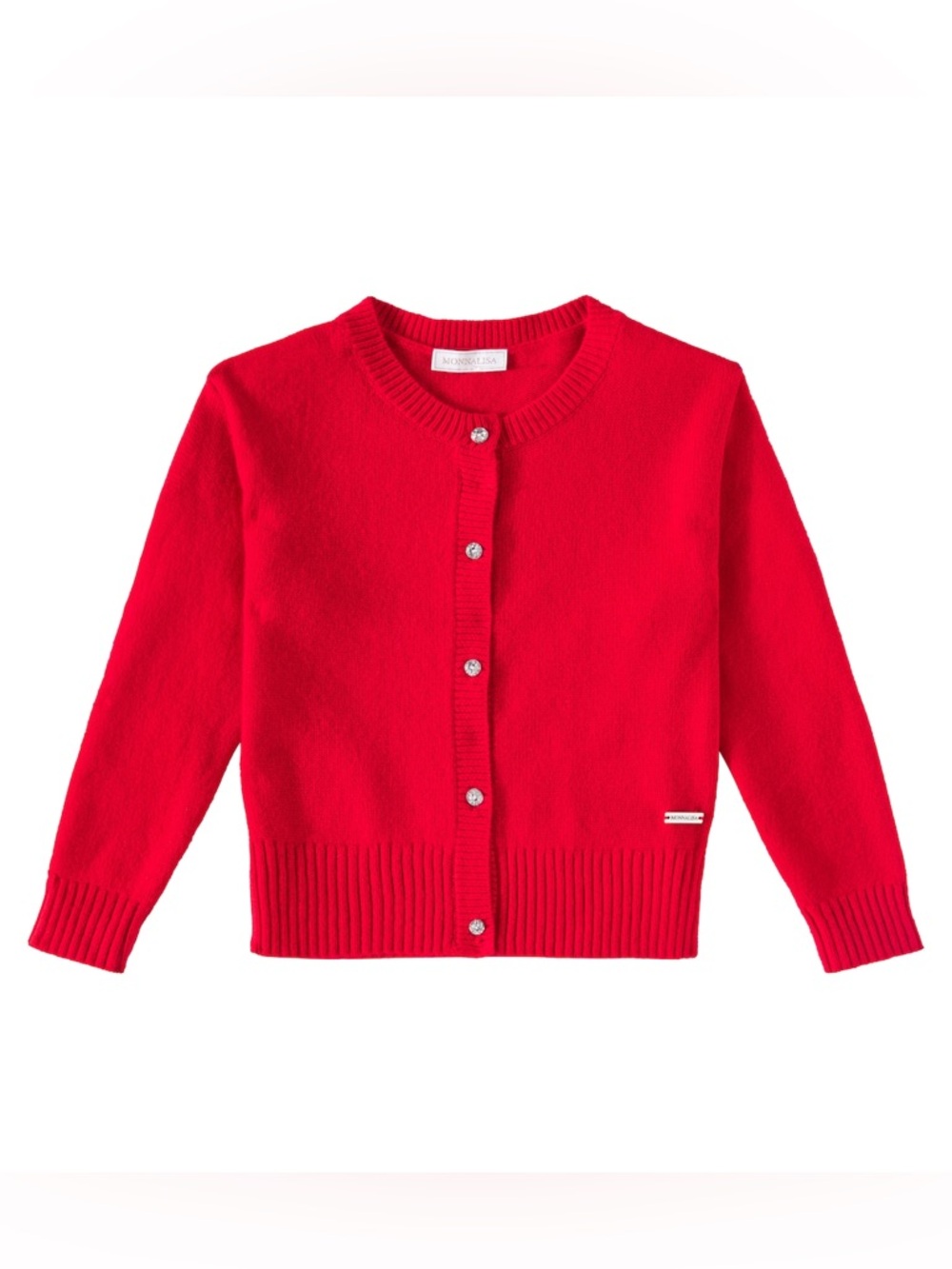 NWT Monnalisa Angora Wool Blend Red Cardigan Sweater Crystal Button Sz 12 Y